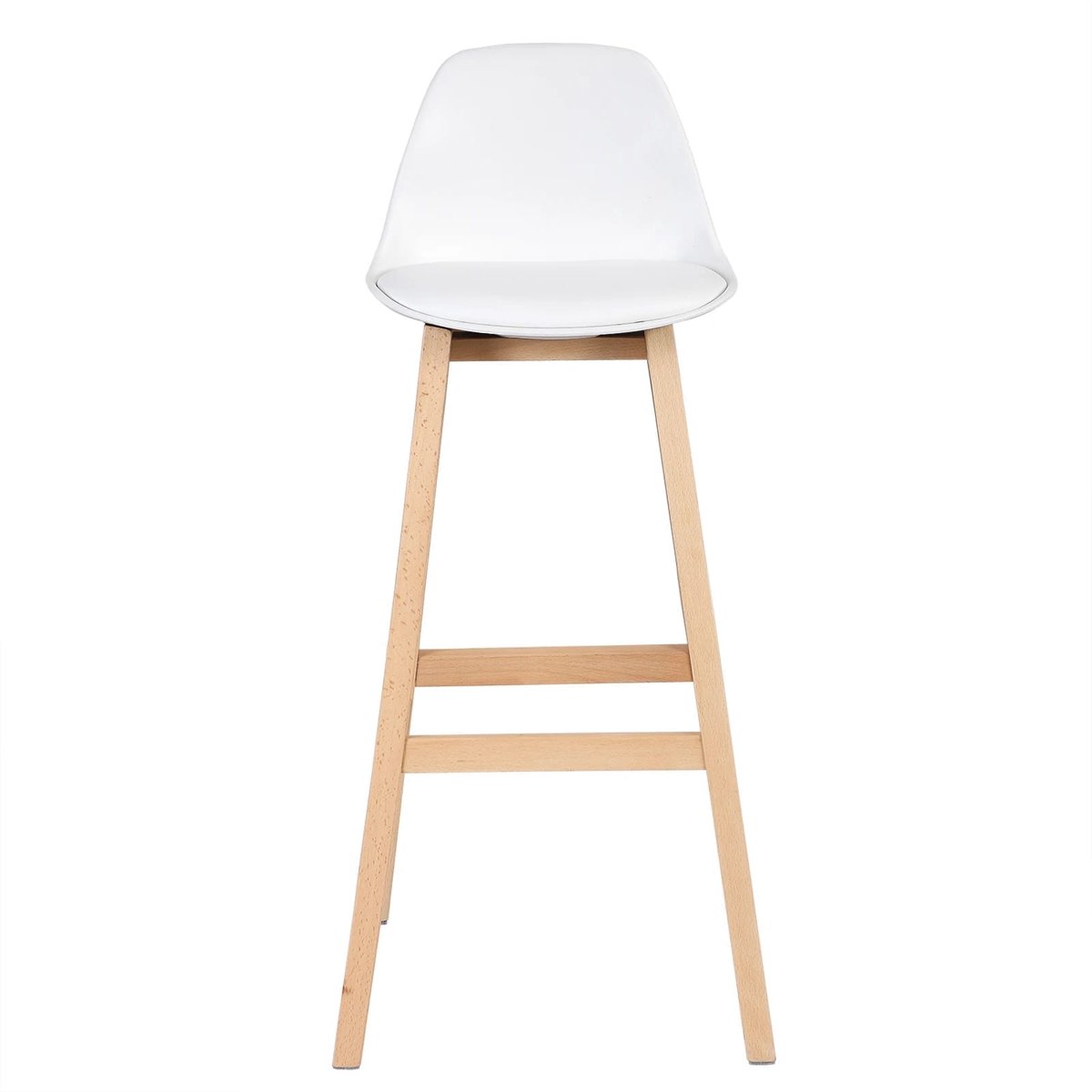 Klarven Barstoelen met Rugleuning Wit - Bar Stools - Barstoelen met Rugleuning - Barstoelen Set van 2 - Gestoffeerde Barstoelen - Ergonomisch, Gestoffeerde Zitting, Voetensteun - Massief Houten Frame - B38,5xd33cm