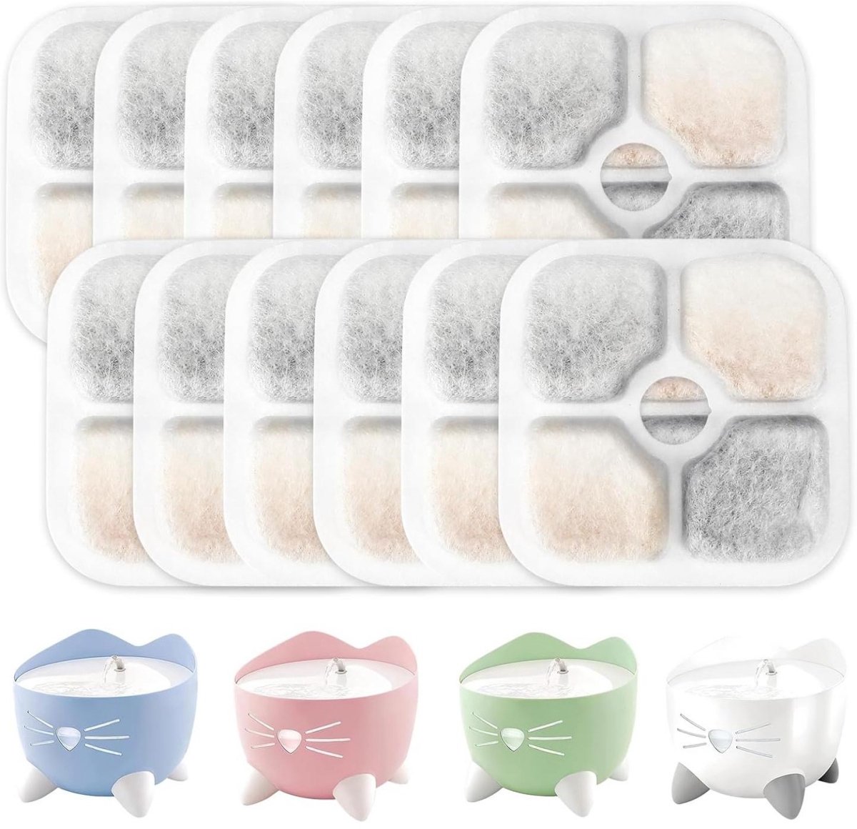 SSTRWGOOD Filters geschikt voor drinkfonteinen geschikt voor katten – 12-pack – Geschikt voor Catit Pixi-drinkfontein – Drievoudig filtersysteem met hars en actieve kool