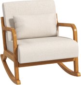 HOMCOM - Schommelstoel - met Houten Frame - Armleuningen - Crèmewit