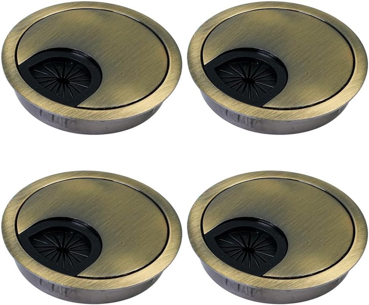 Pack van 4 kabeldoorvoeren 60 mm met rubberen afdichting, ronde kabelgaten voor kabelbeheer, kantoor en werkblad, eenvoudig te monteren, antiek groen brons