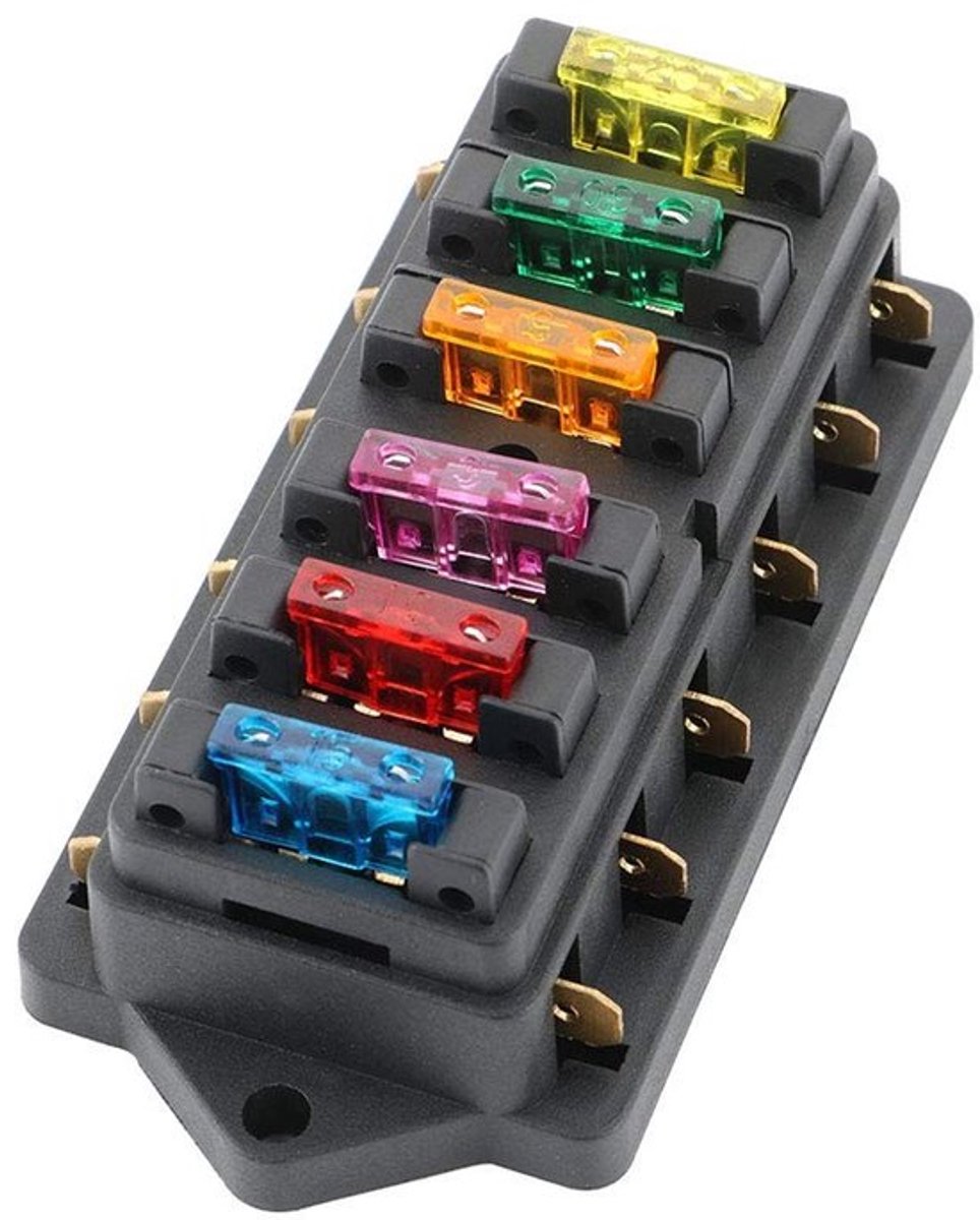 Virtubuy Premium 6 Way Fuse Box Auto Fuse Houder Ideaal voor Auto en Boot Zwart