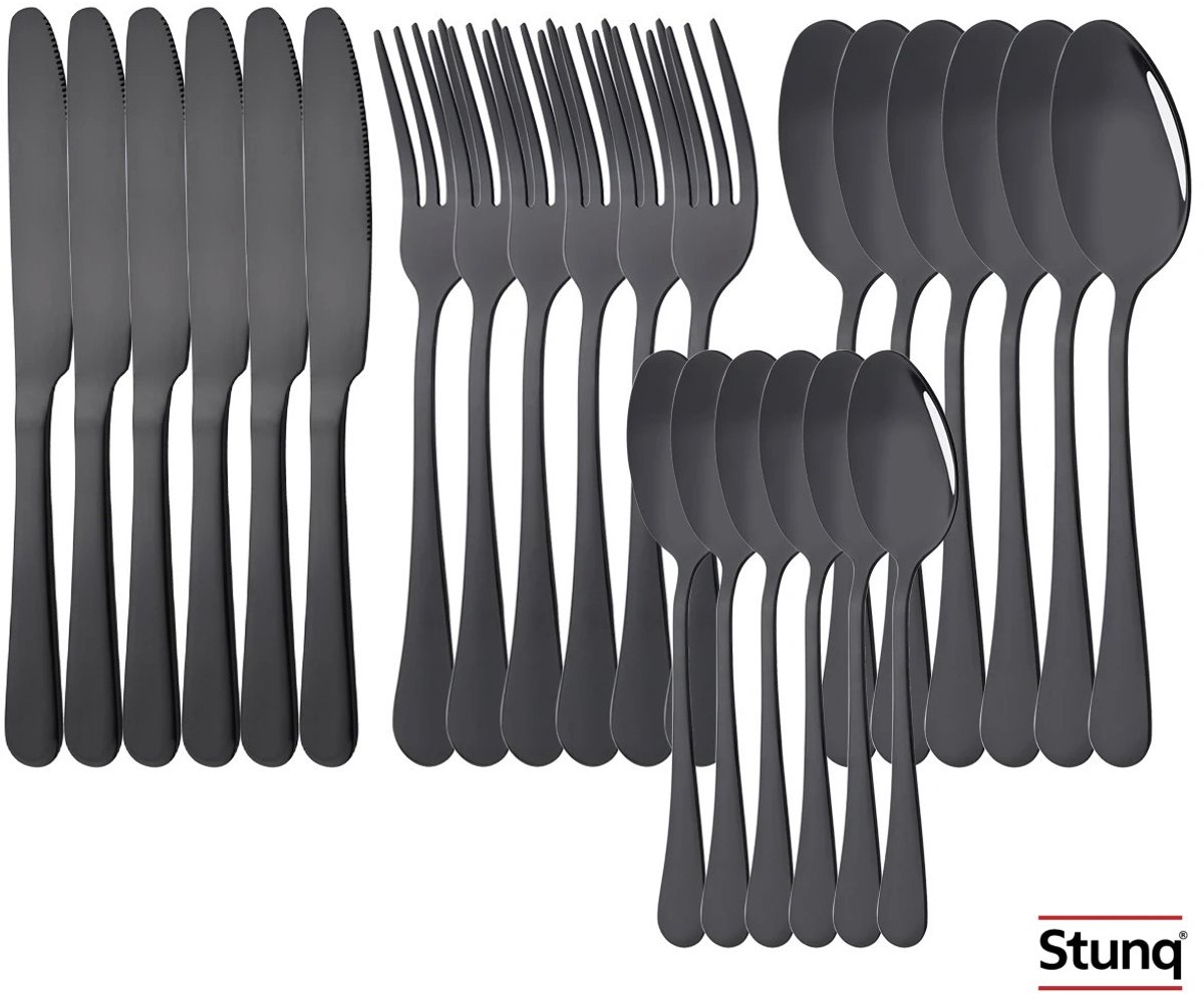 Stunq® 24-delige Bestekset Zwart RVS - Vork, Mes, Lepel, Theelepel