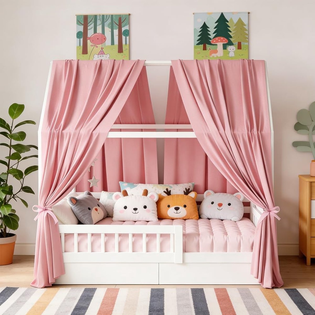 Bedgordijn voor Kinderbed, Luchtige Mosquito Net, Decoratieve Canopy voor Jongens en Meisjes, 67 x 270 cm Roze, Ideaal voor Kinderkamer en Speelruimte