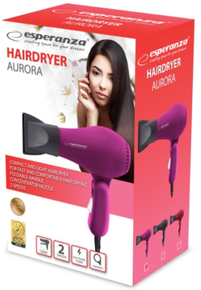 Esperanza Haardroger Reisformaat Aurora Roze thumbnail 3
