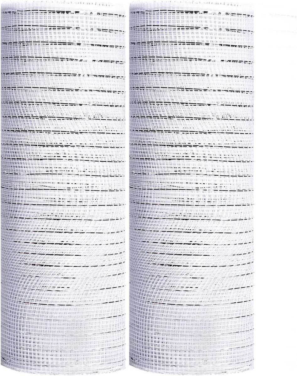 2 Rollen Witte Kerst Poly Mesh Lint 10 Inch x 10 Yards - Metallic Foil Deco Mesh voor Kerstboom, Kransen en Versieringen