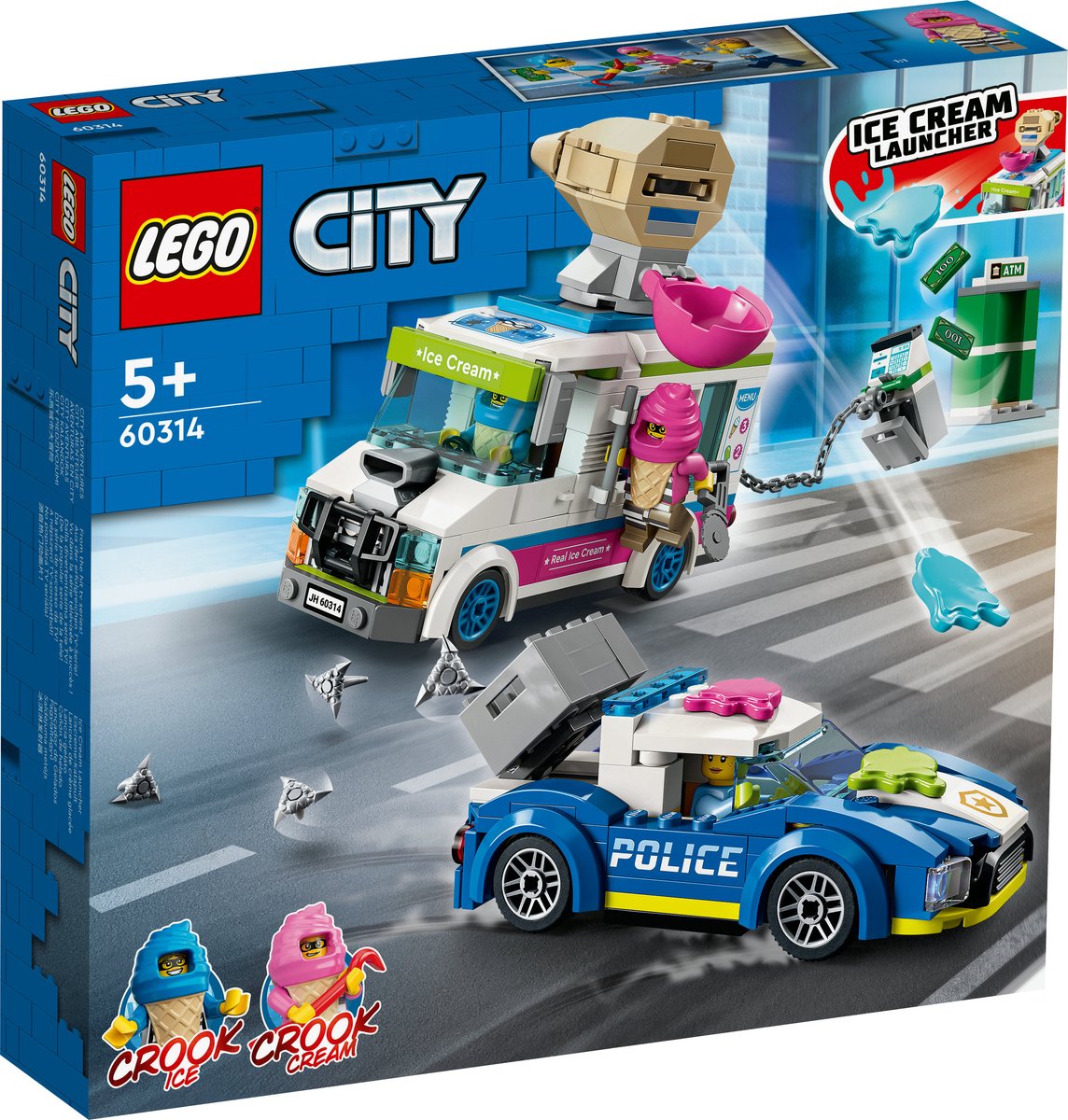 LEGO® City IJswagen politieachtervolging 60314 bouwset voor kinderen vanaf 5 jaar; met een ijswagen met kledderschieter, een onderscheppingsvoertuig van de politie, een geldautomaat en 2 personages uit de LEGO City tv-serie (317 onderdelen) — afbeelding 23