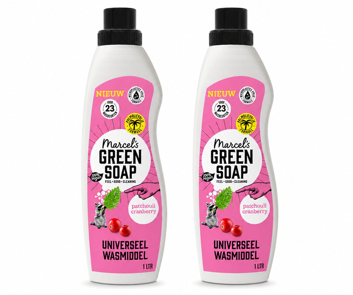 2 x Marcel's Green Soap - Vloeibaar Wasmiddel - Patchouli & Cranberry - Effectief & natuurlijk - 23 Wasbeurten - 1 liter - Bulkverpakking - 2 stuks