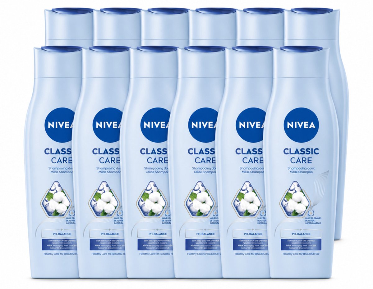 12 x NIVEA - Shampoo - Klassieke Verzorging - Gezonde Zorg - Glanzend Haar - 250 ml - Voordeelverpakking - 12 stuks
