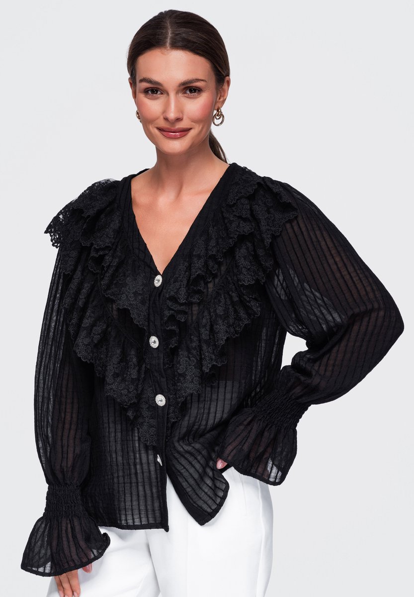 OMBRE Blouse - Loose Fit - Lange Mouw - Knopen Zwart L