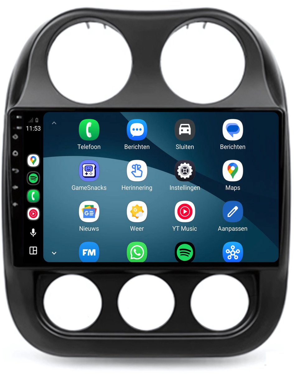 CarPlay autoradio geschikt voor Jeep Compass | 2010 t/m 2016 | Cartronix CTX-7037 | 2010 2011 2012 2013 2014 2015 2016 | 9 inch | Android 15 | Draadloos Apple CarPlay & Android Auto | 2GB + 32GB | Bluetooth & Wifi
