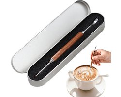 Koffie Latte Art Naald - 304 RVS Koffie Art Pen - Cappuccino Graveerpen Dubbele Kop - RVS Espresso Tool - Voor Latte Decoratie - Met Houten Handvat