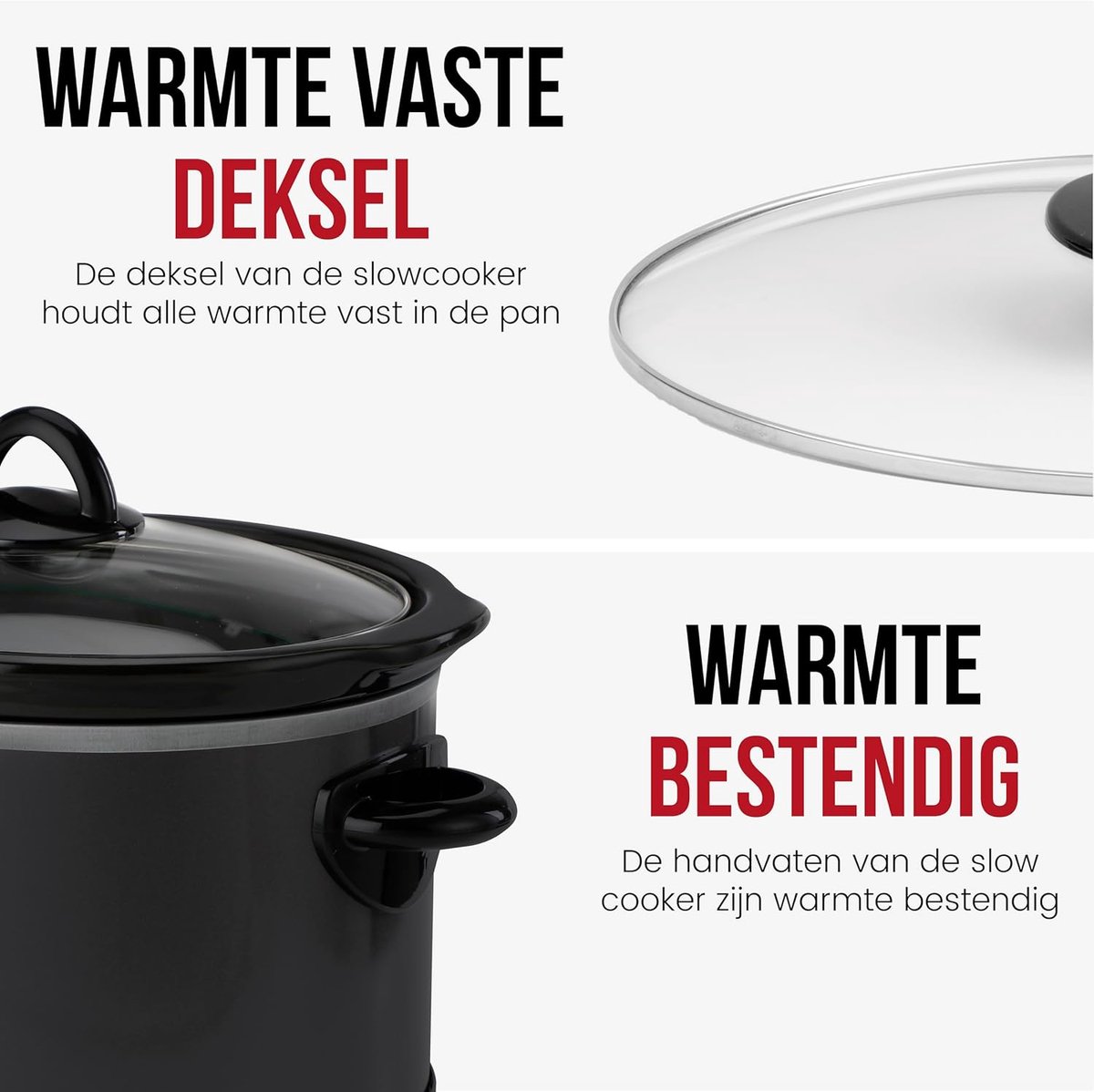 Slowcooker - Stoofpan - Langzaam Garen - Keramische Pan - 4 Liter - Zwart – foto 5