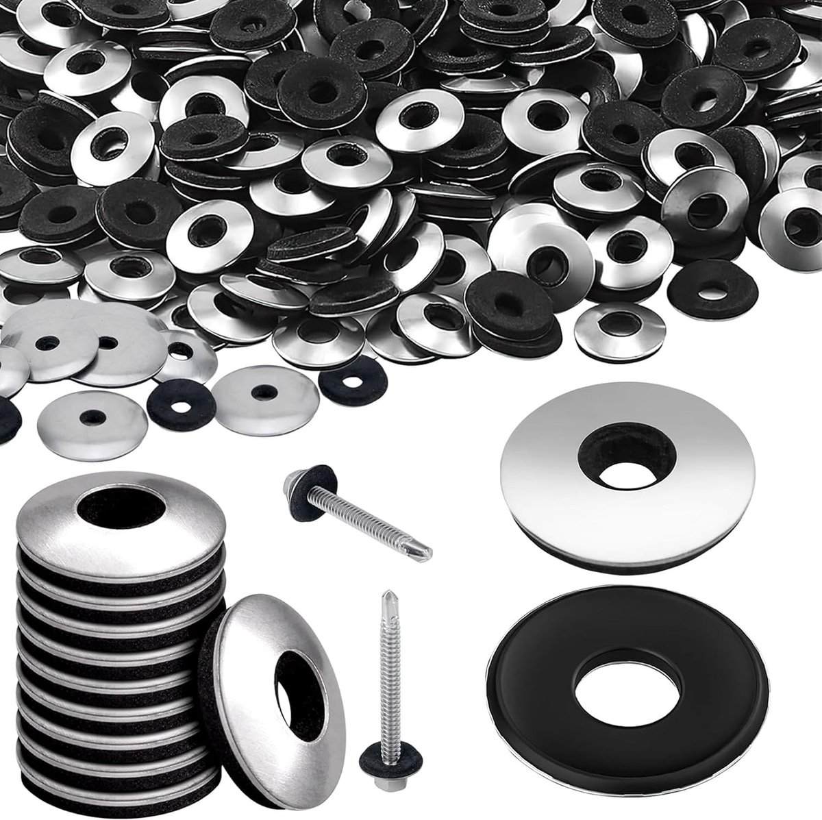 EPDM Rubber en RVS Sealing Washers voor M6.3 x 16 mm Schroeven - 150 Stuks voor Huishoudelijke Apparaten, Industrie en Bouwmachines