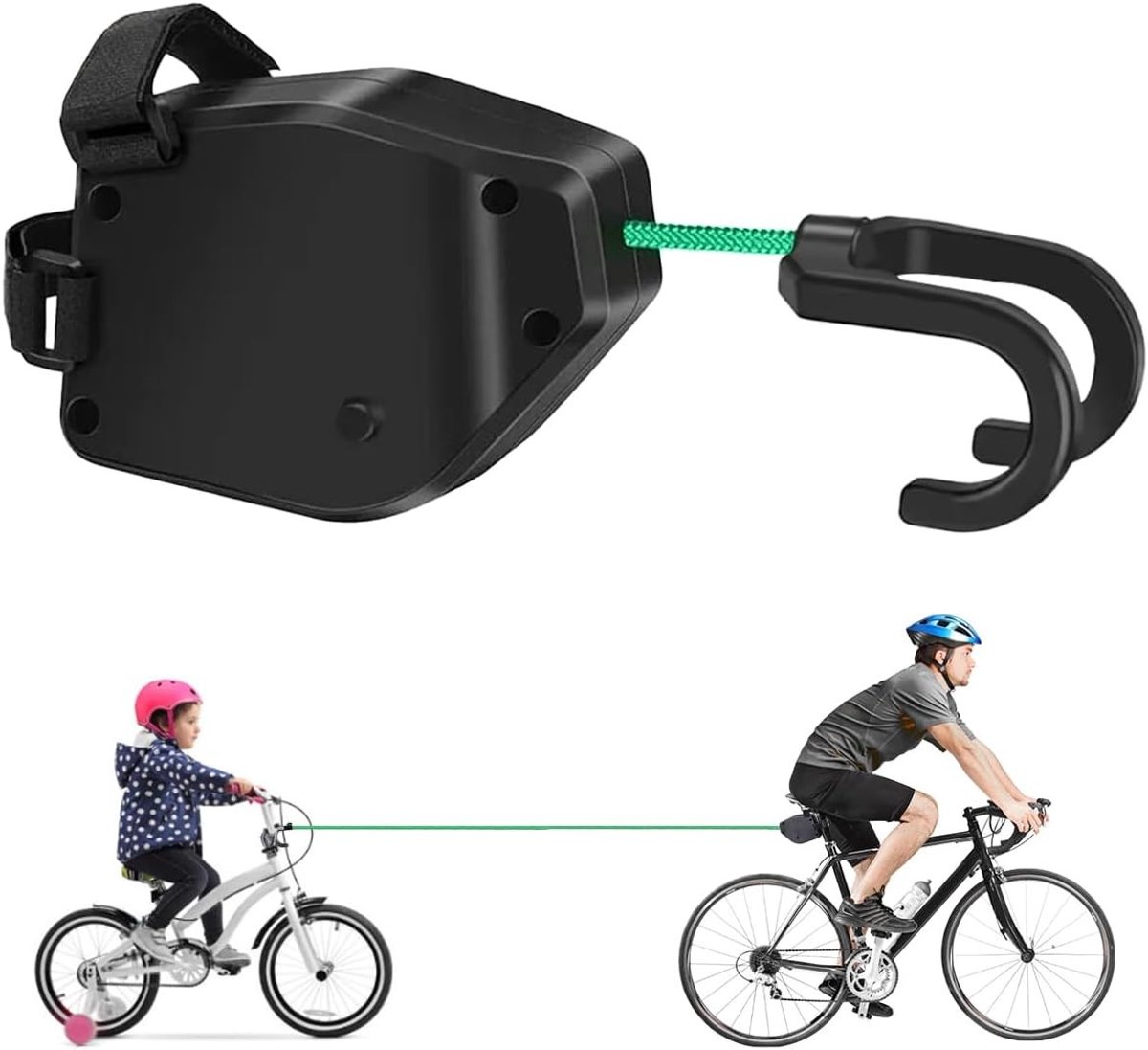 Fiets sleeptouw - Zwart - 2,5 m - Intrekbaar Nylon Sleeptouw - Voor Kinderfietsen en E-bikes