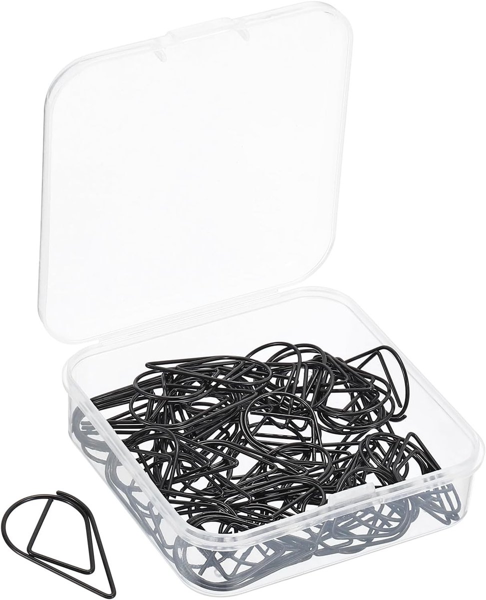 50 Stuks Paperclips in Druppelvorm met Opbergdoos | Perfect voor Kantoor, Creatieve Projecten en Thuisgebruik (Zwart, 1 Inch)