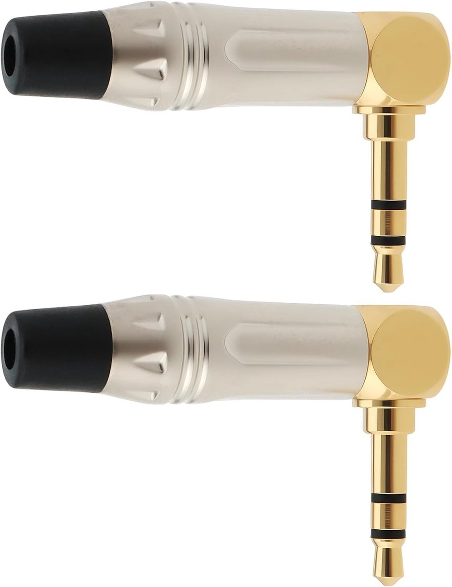 2 Stuks 3.5mm Stereo Hoekige Male Plug van Zinklegering voor DIY Hoofdtelefoon- en AUX-kabels, Audioverbindingen en Geluidsaccessoires