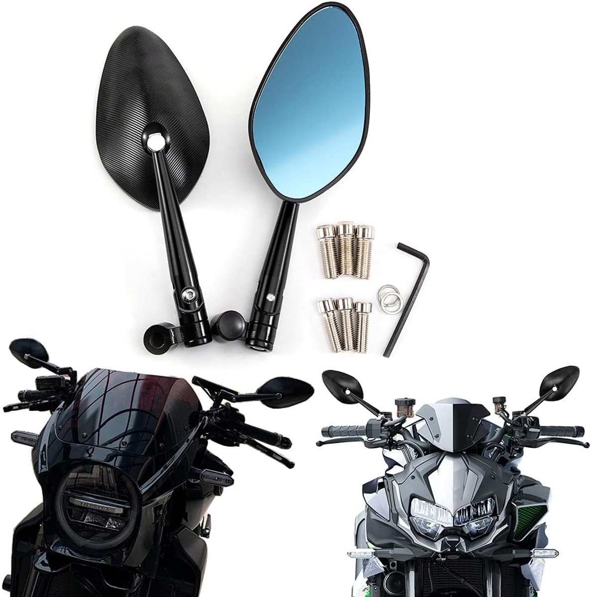 Universele Motor Achteruitkijkspiegel 10mm 8mm - Zwart, Verstelbare Hoek, Duurzaam Ontwerp, Veiligheid