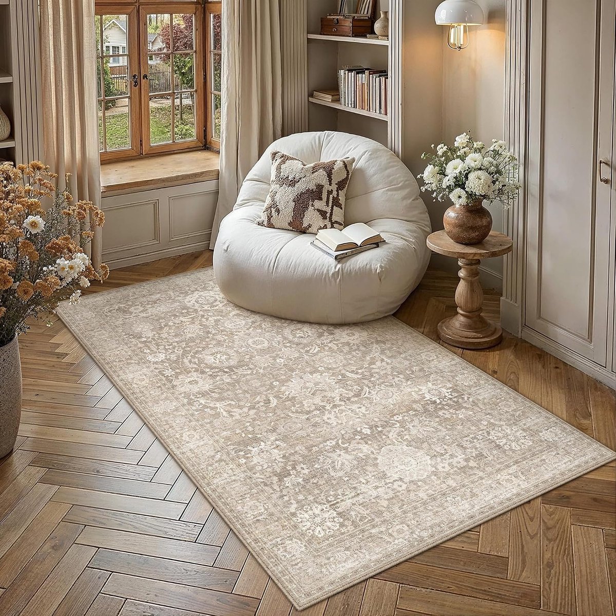 Vloerkleed - 80 x 150 cm - Polyester - Vintage oosters - Antislip - Machinewasbaar - Beige