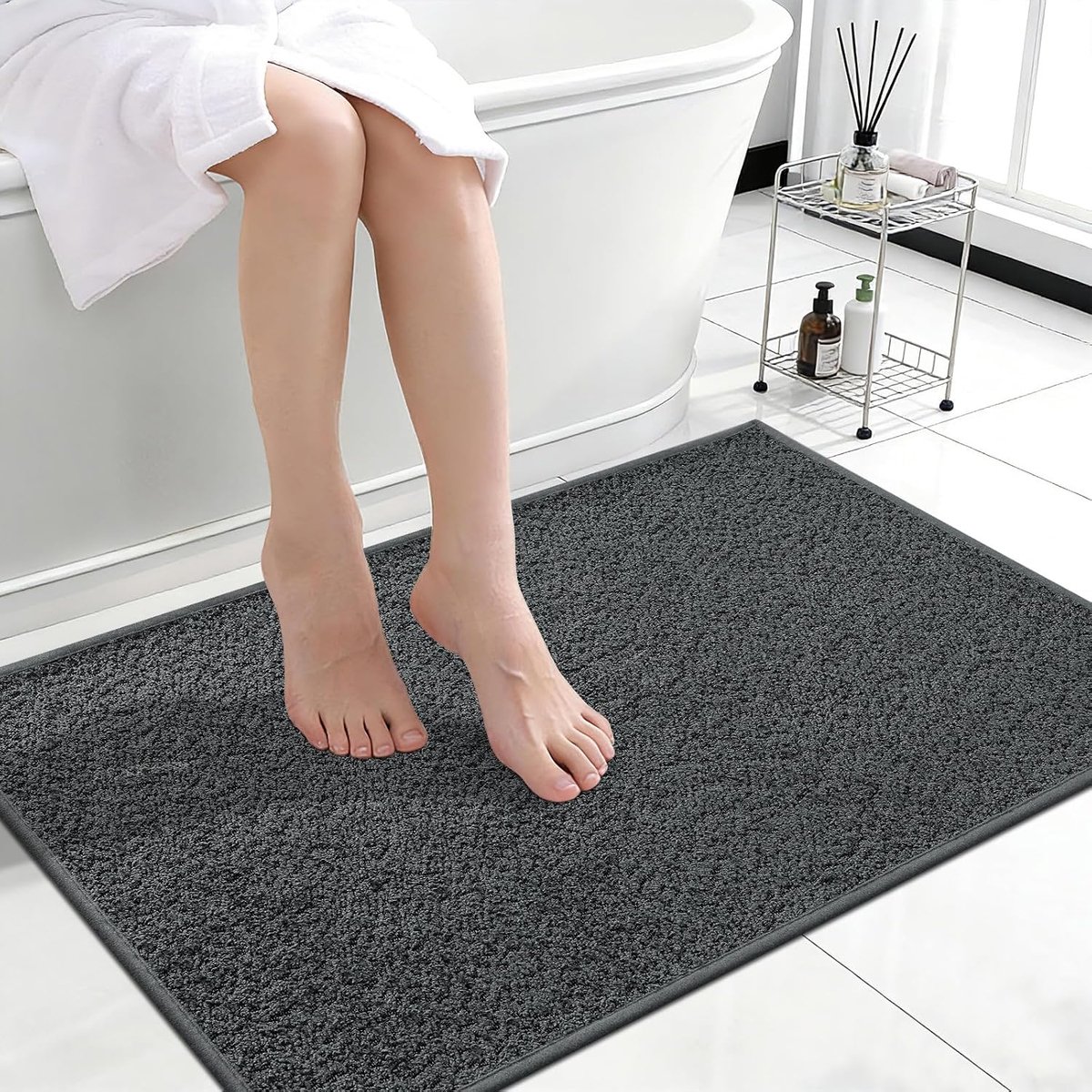 Badmat - 60 x 90 cm - Microvezel - Antislip - Machinewasbaar - Donkergrijs