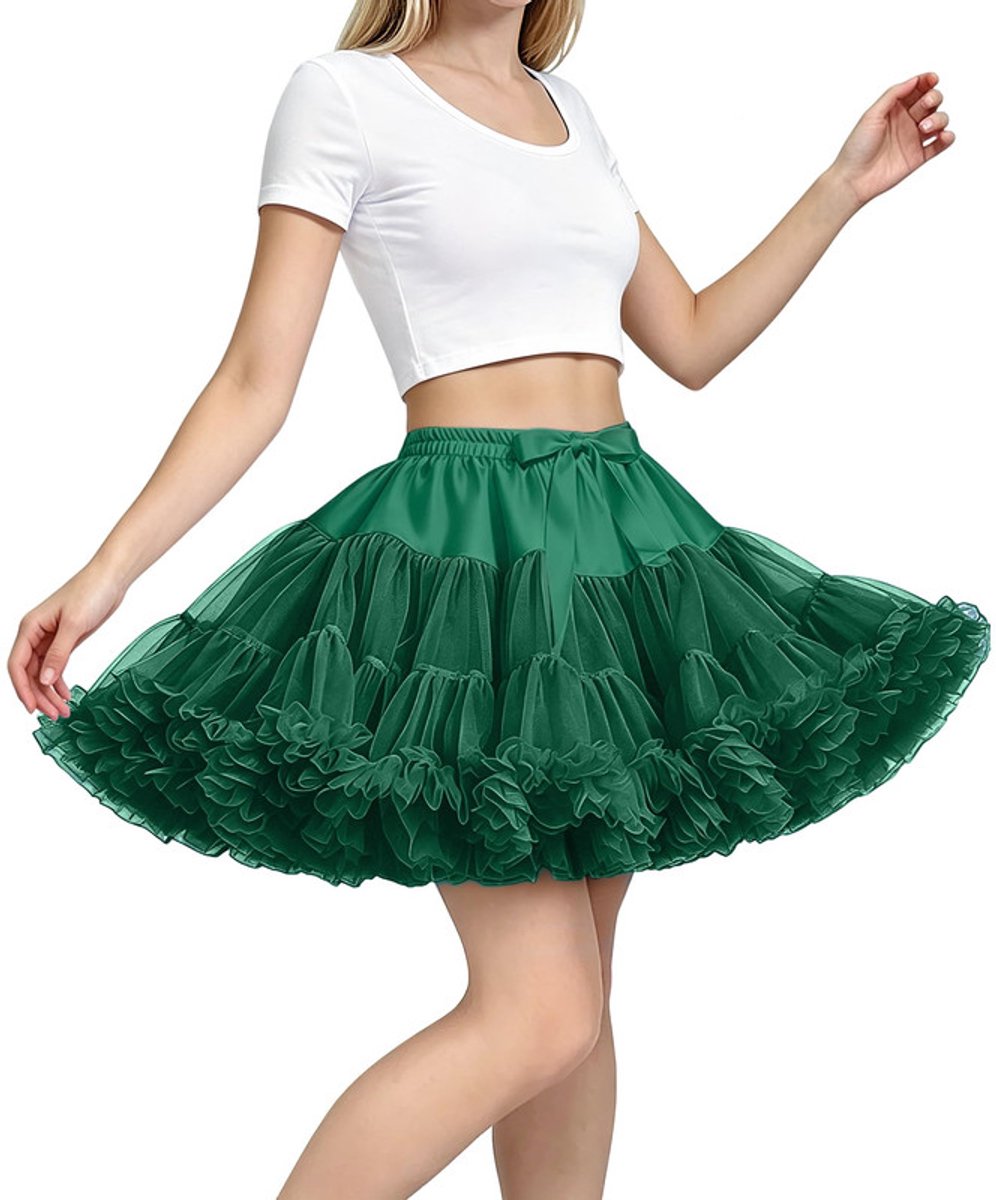 Petticoat onderrok voor dames en meisjes - Korte 3-laagse tule rok met elastische taille - Zachte satijnen voering - Voor trouwjurken, baljurken, ballet en Lolita - Groen