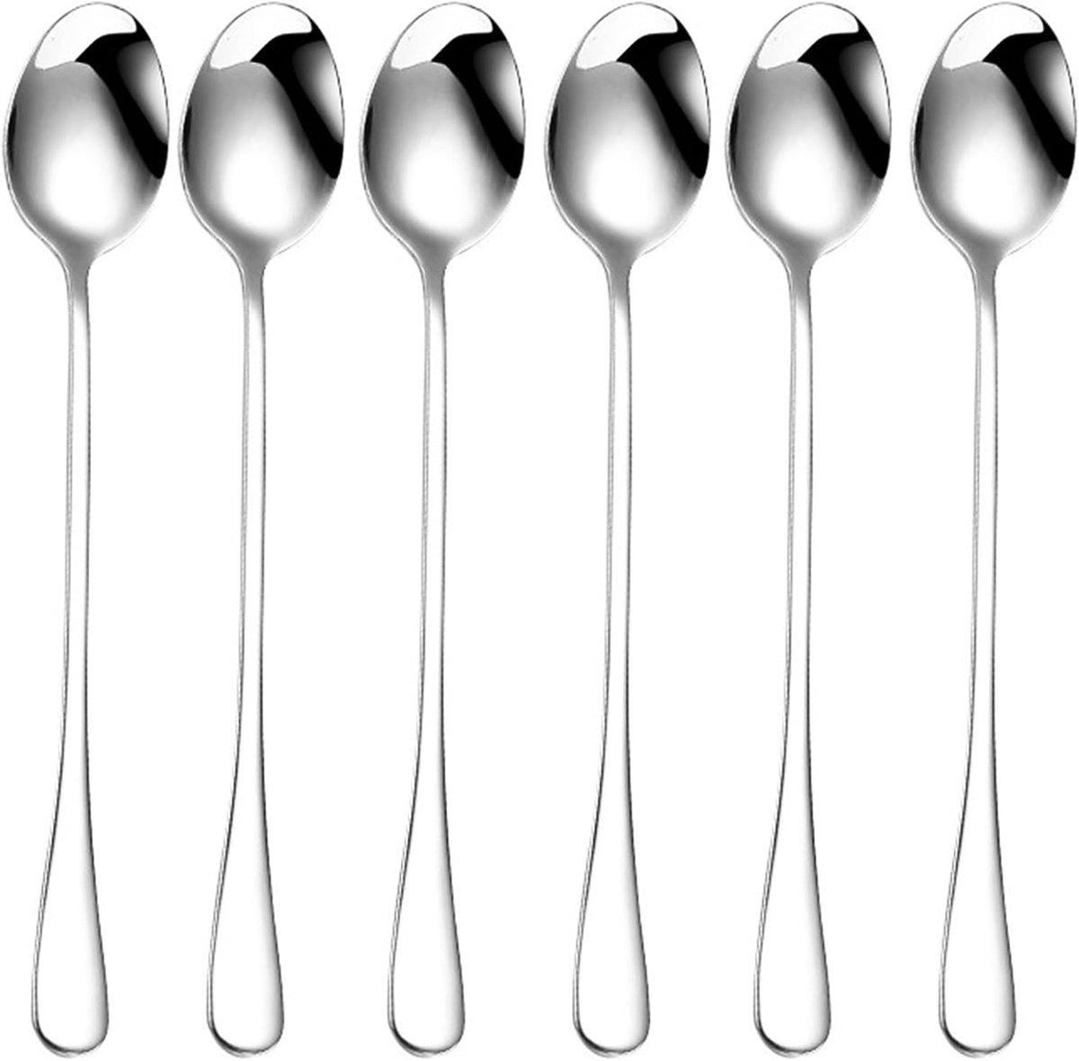 Set van 6 RVS Latte Lepels met Lange Handgreep voor Koffie, Dessert en Sundae - 19,5 cm Lange Roerlepels