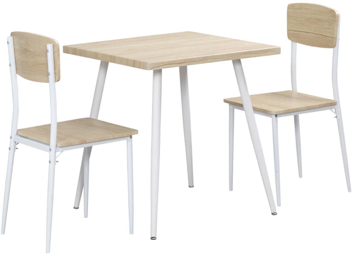 Eethoek - 3-delige Eetgroep Met Eettafel En 2 Stoelen - Metalen Frame - Voor Eetkamer En Keuken - Naturel En Wit