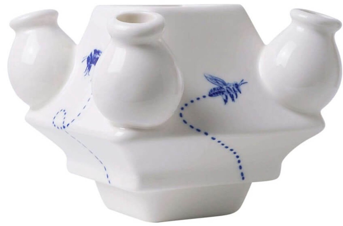 Heinen Delfts Blauw Tulpenvaas Stapelgekte - Bezige bij - midden - 10 cm Multicolor