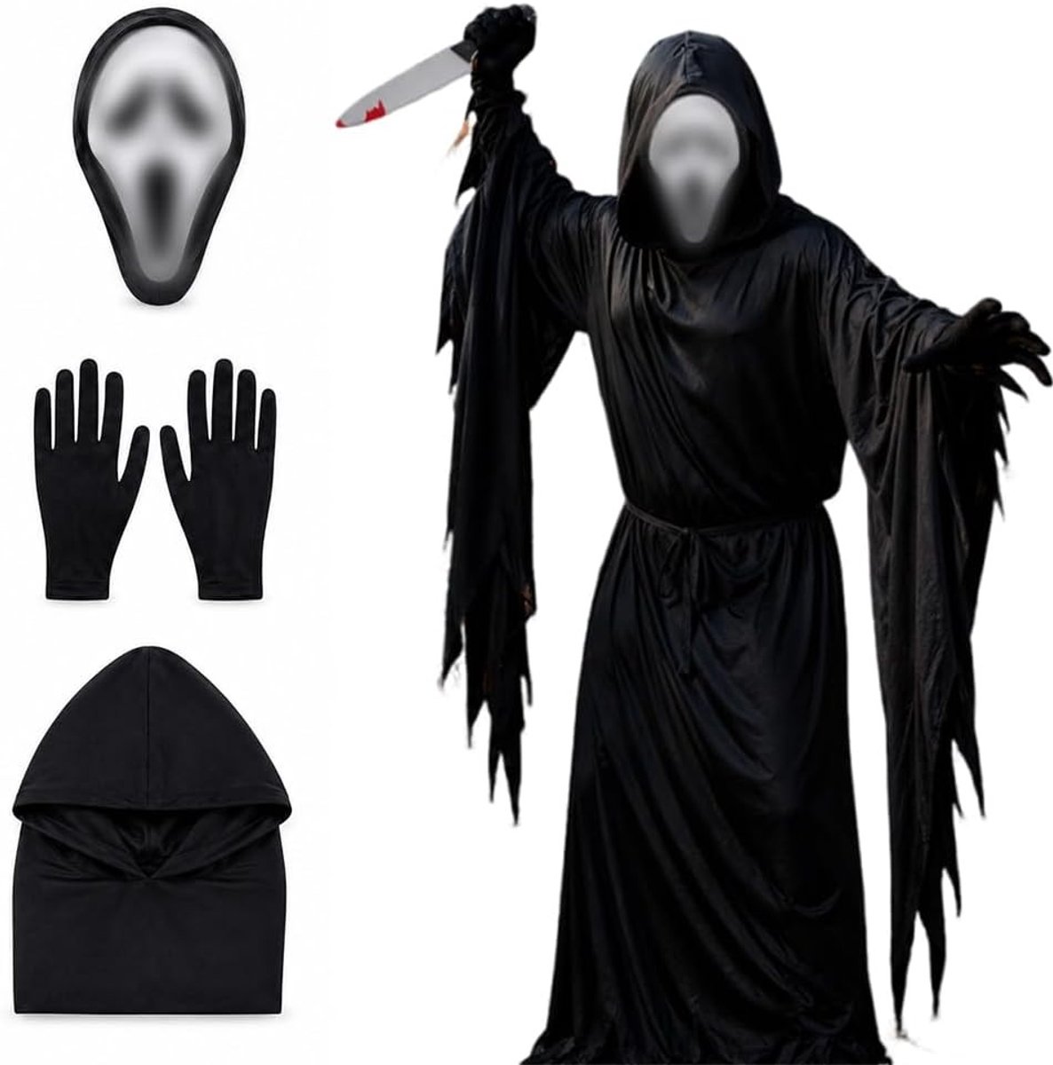 Horror Kostuum voor Volwassenen - Ghostface Outfit voor Halloween en Themafeesten met Masker en Cape