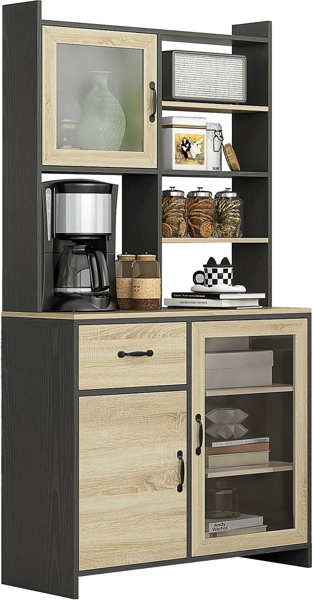 HOMCOM Keukenvoorraadkast - Hout - 90,3x39,3x177,2cm - Eikenhout