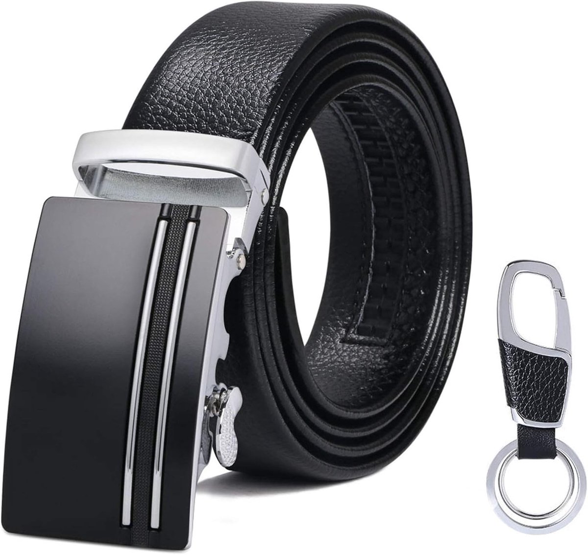 Automatische Gesp Leren Riem voor Mannen, 3.5 cm Breed, 125 cm Lang, Inclusief Sleutelhanger en Cadeaubox, Perfect voor Elke Gelegenheid