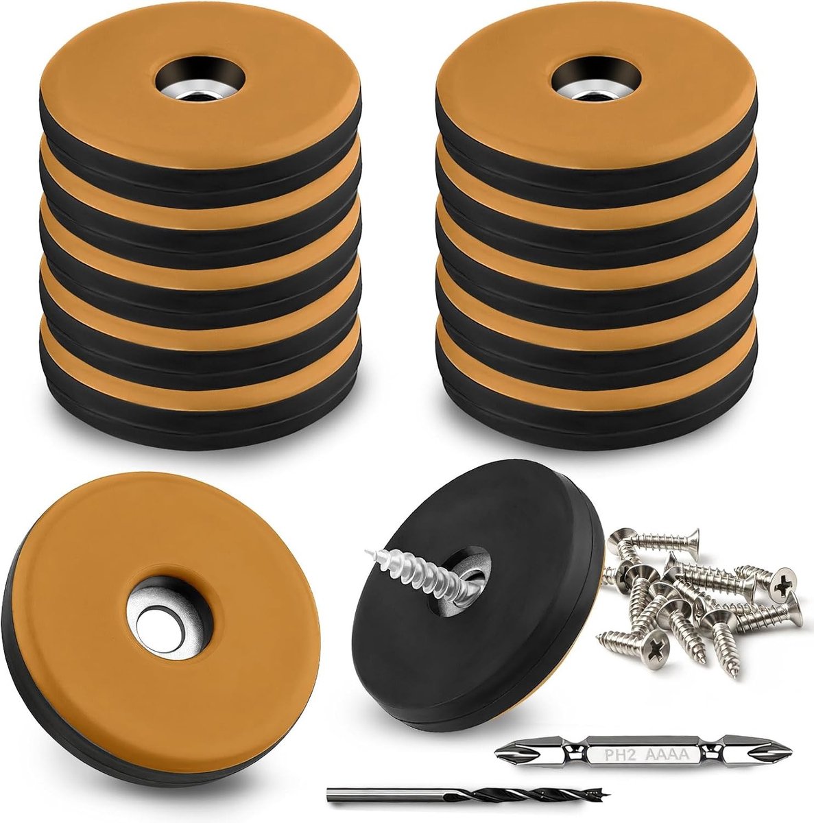 Screw-on glides Ø 0.748/0.866/0.984/1.181/1.496 mm voor meubels, stoelen en vloeren - 12 stuks, oranje, effectieve bescherming en slijtvastheid