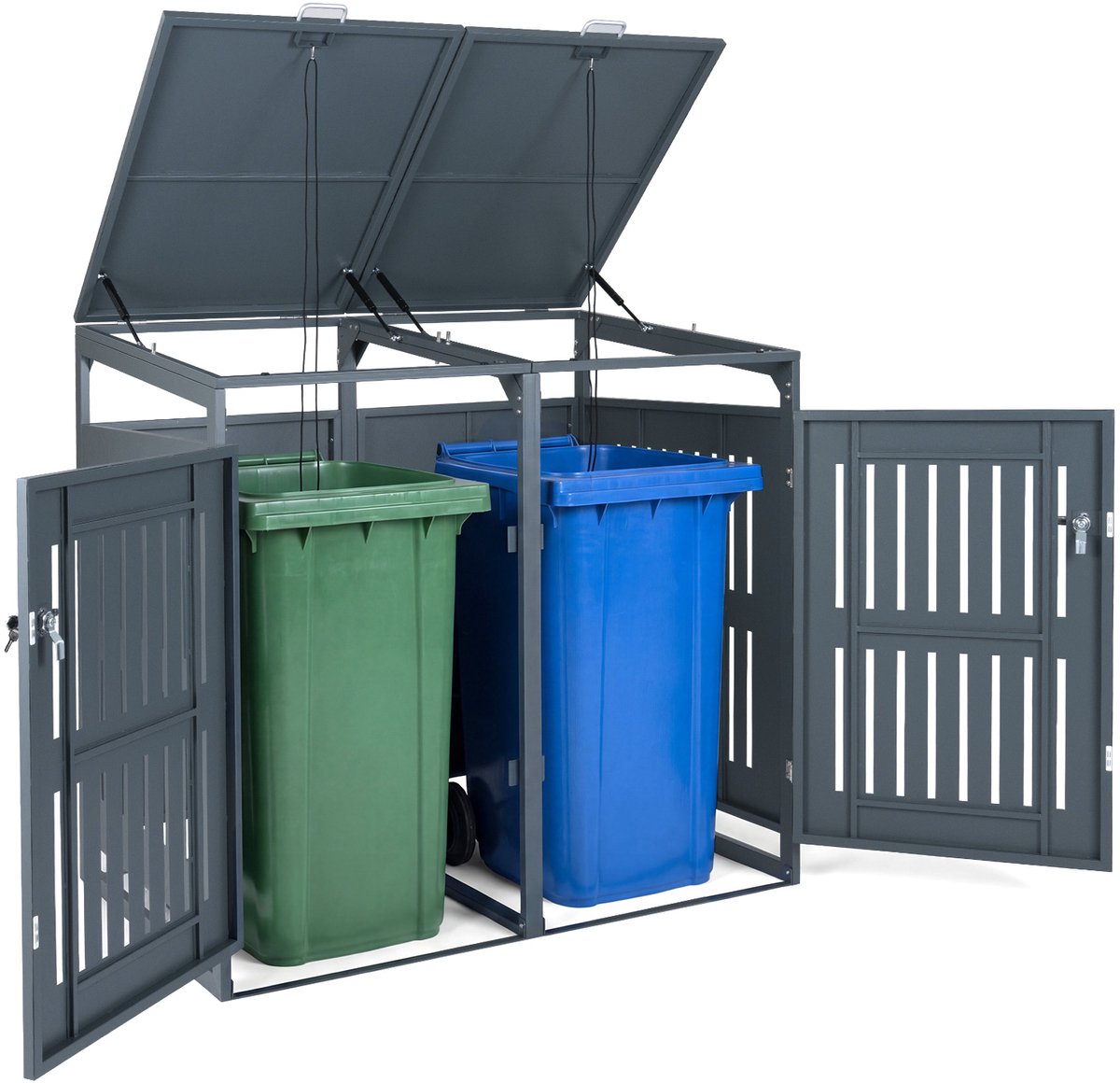 COSTWAY Afvalcontainerbox, afvalcontainerbekleding voor 2 containers (grijs)