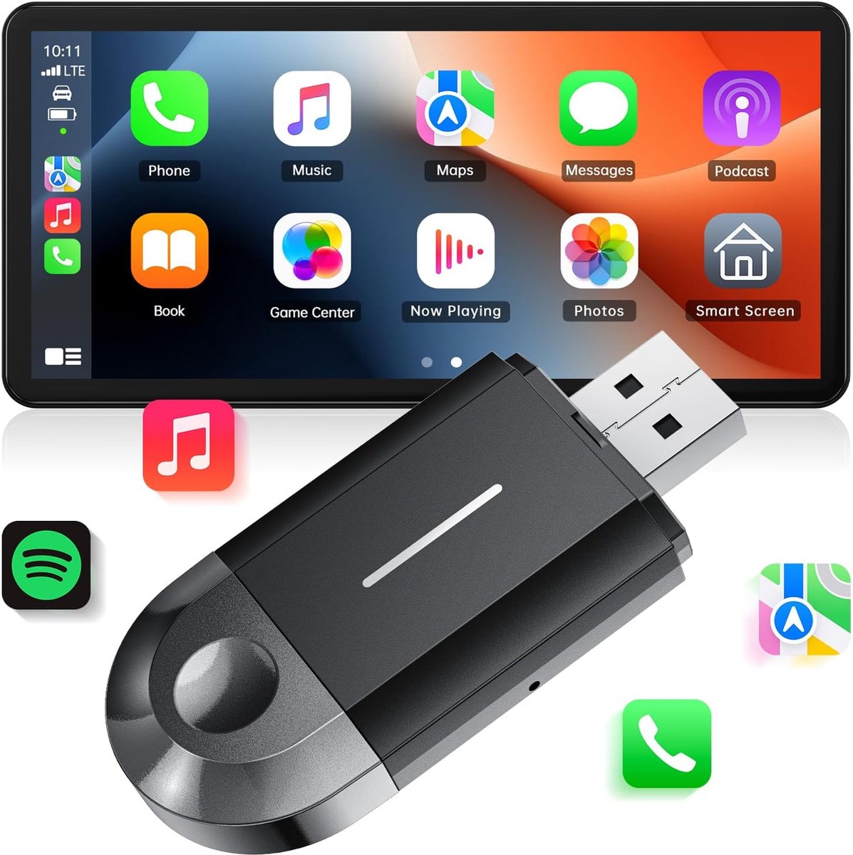 2-in-1 draadloze CarPlay-adapter, kleine Carplay & Android auto draadloze adapter met USB-C/A, plug & play, vloeibare, stabiele verbinding, werkt zonder vertraging geschikt voor iOS 10+/Android 11+ en