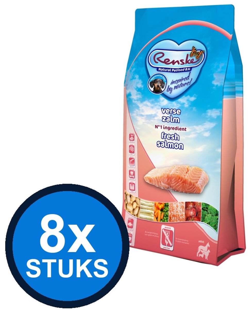 8x Renske - Super Premium droog hond adult zalm graanvrij 600gr - Hondenvoer - 600 g