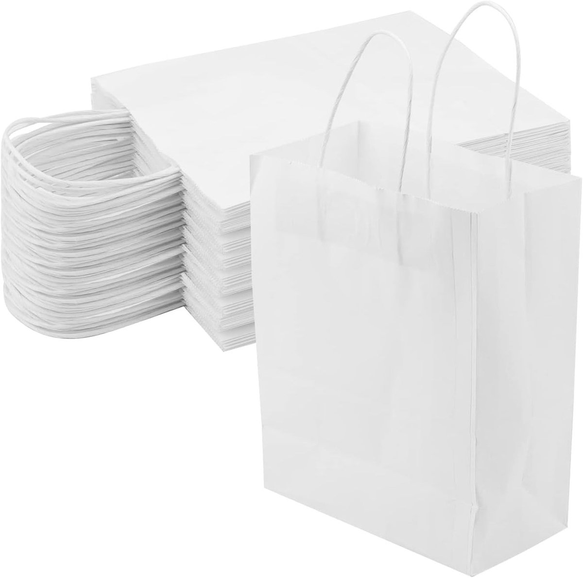 50 Stuks Witte Papieren Cadeauzakken met Handvatten 21x11x27cm voor Feestjes, Verpakking en Winkelen