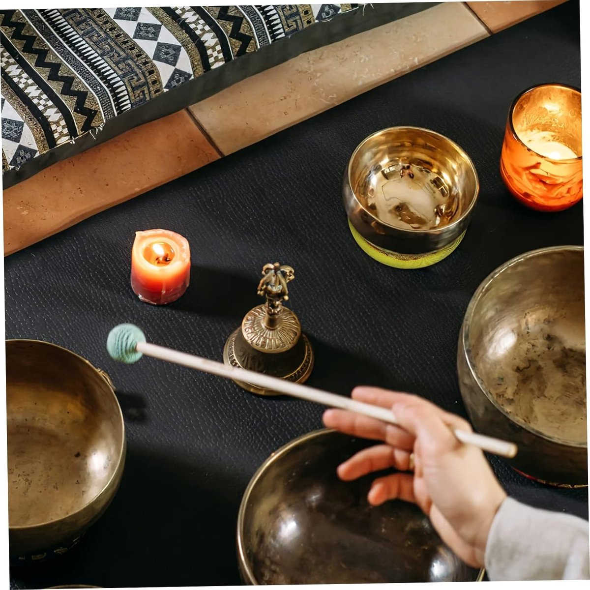 Kristallen klankschaal - Geel - Set van 3 stuks - Katoenen Geborduurde Meditatiekussens - Voor Klankschalen en Yoga