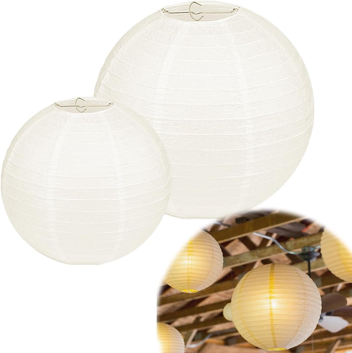 Lampenkap - Wit - 30 cm x 28 cm - Papieren Ronde Lampenkap met Bamboerib - Voor Feest en Decoratie