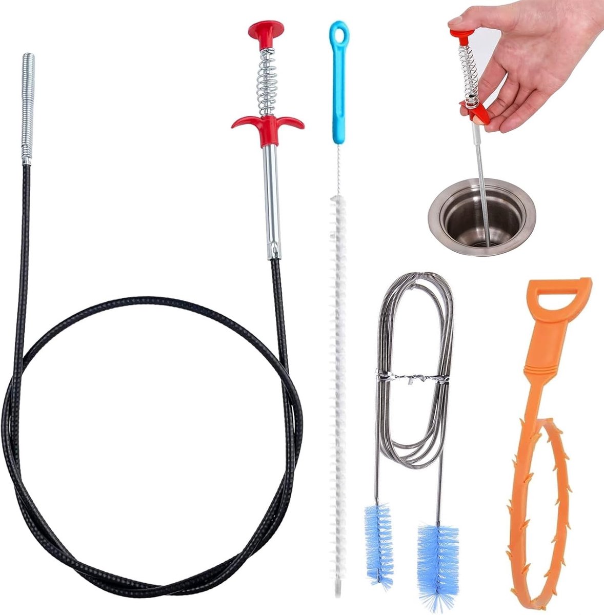 Multifunctionele Ontstopper en Reiniger voor Douche, Keuken en Badkamer - 4-delige Set voor Effectieve Verstopte Afvoeren en Sanitair Onderhoud