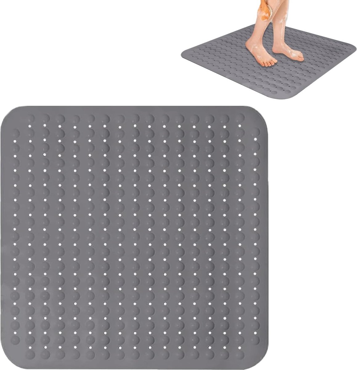 Grote Antislip Douchemat 80 x 80 cm met Afvoergaten en Zuignappen - Machinewasbare, Dikke Douchemat voor Veiligheid en Comfort in de Badkamer
