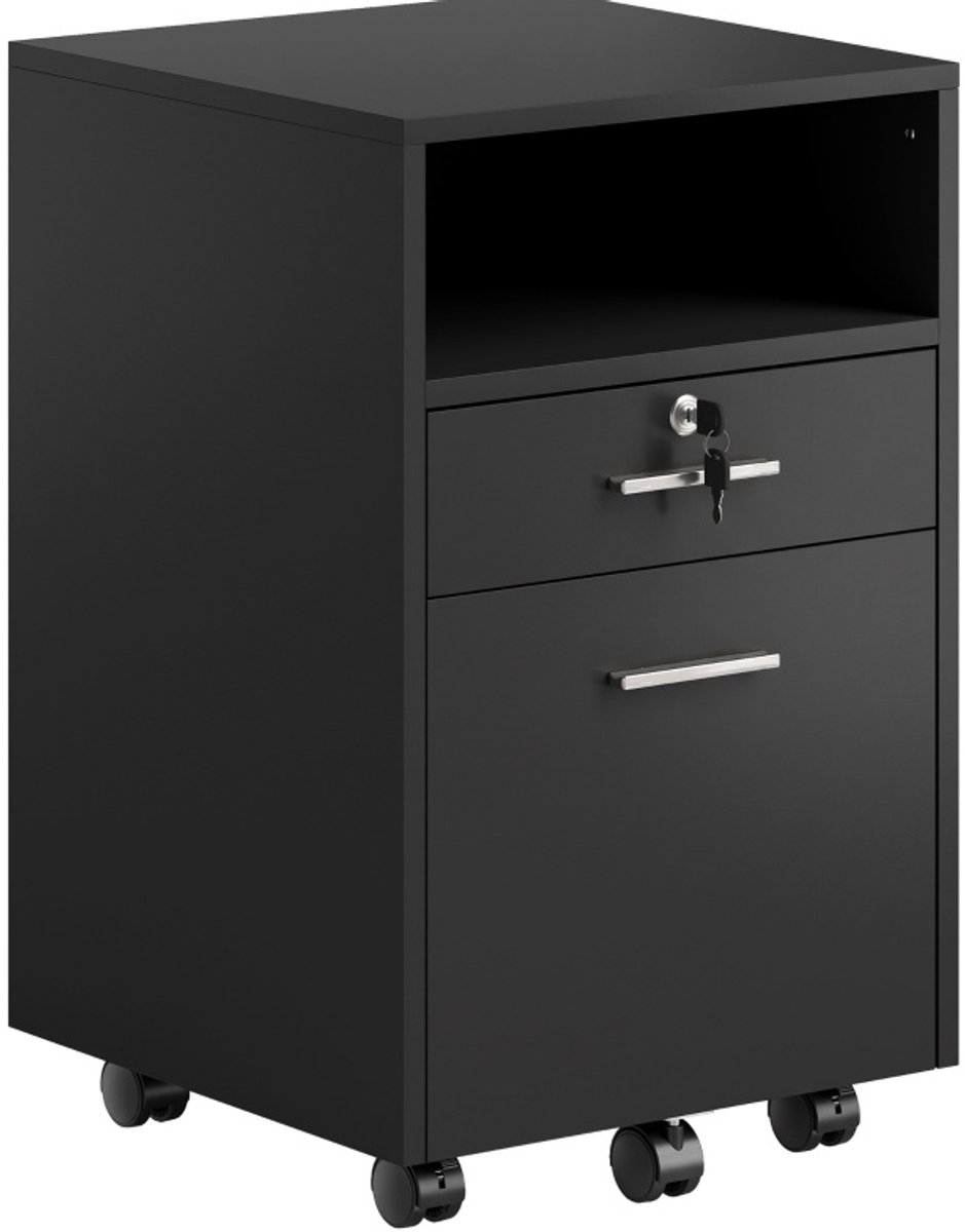 REDOM - Rollcontainer - 2 lades - afsluitbare bovenlade - op wielen - voor kantoor en thuiswerkplek - MDF - Zwart - 40 x 40 x 65 cm