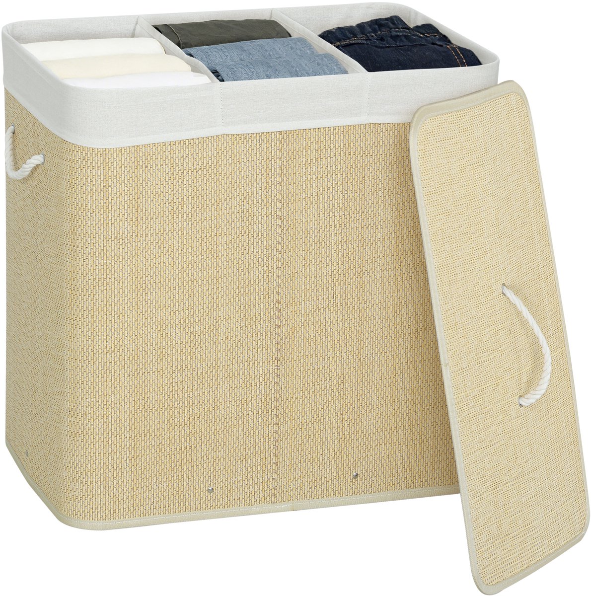 HOMCOM Laundry Hamper-Bambus-60L x 40B x 60H cm-Cremeweiß