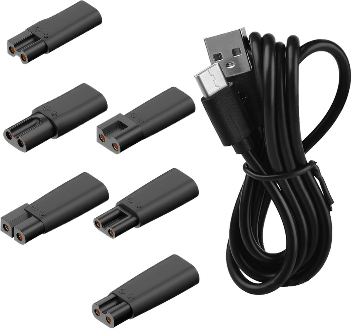 Set van 8 USB Oplaadkabels voor Scheerapparaten, Haartrimmers en Luchtzuiveraars met 6 Oplaadkoppen en 5V Stroomvoorziening