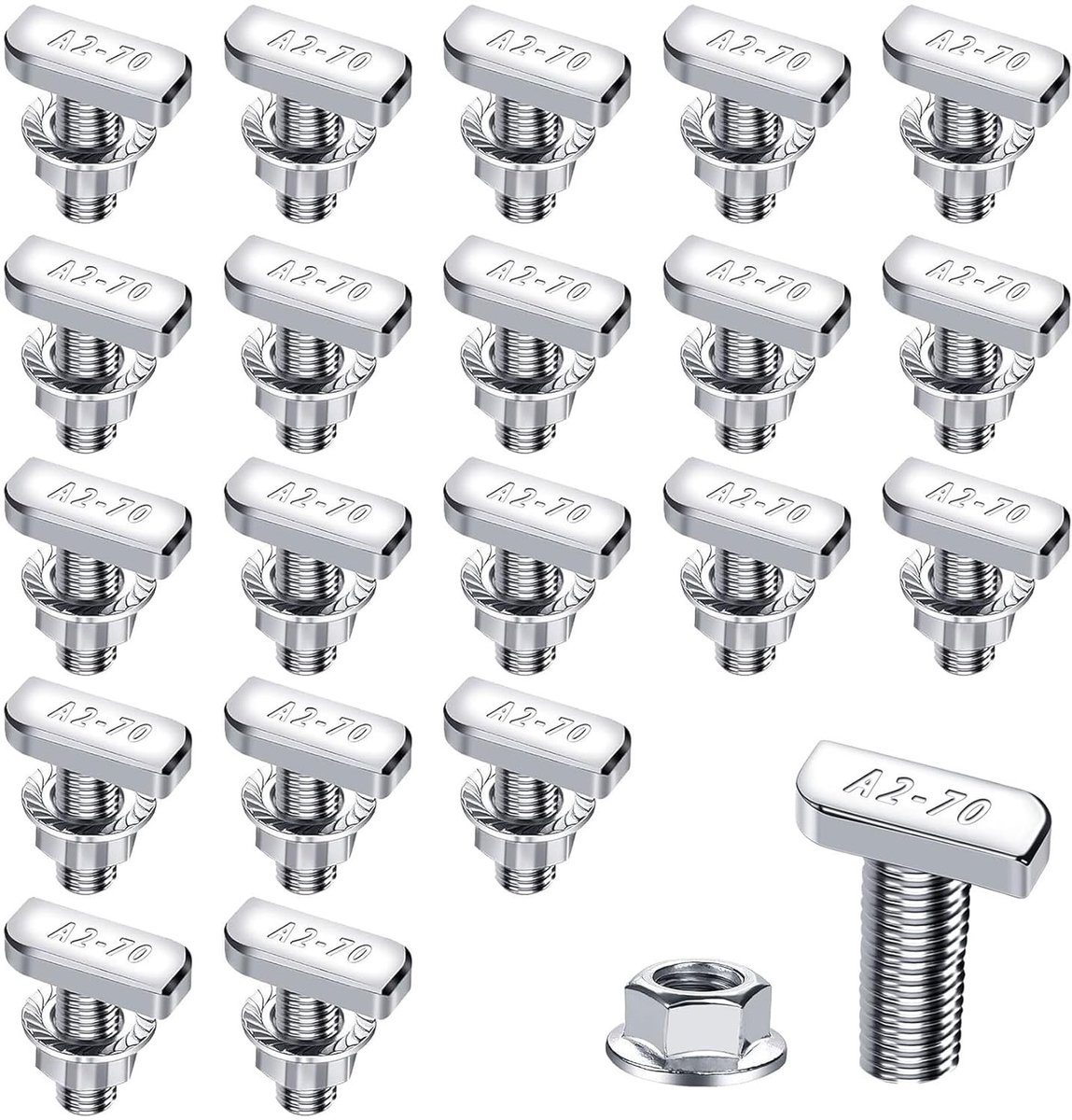Set van 20 Hammer Head Schroeven M10 x 25mm, Roestvrij Staal met Flenzen voor Serre en Zonnepaneel Montage