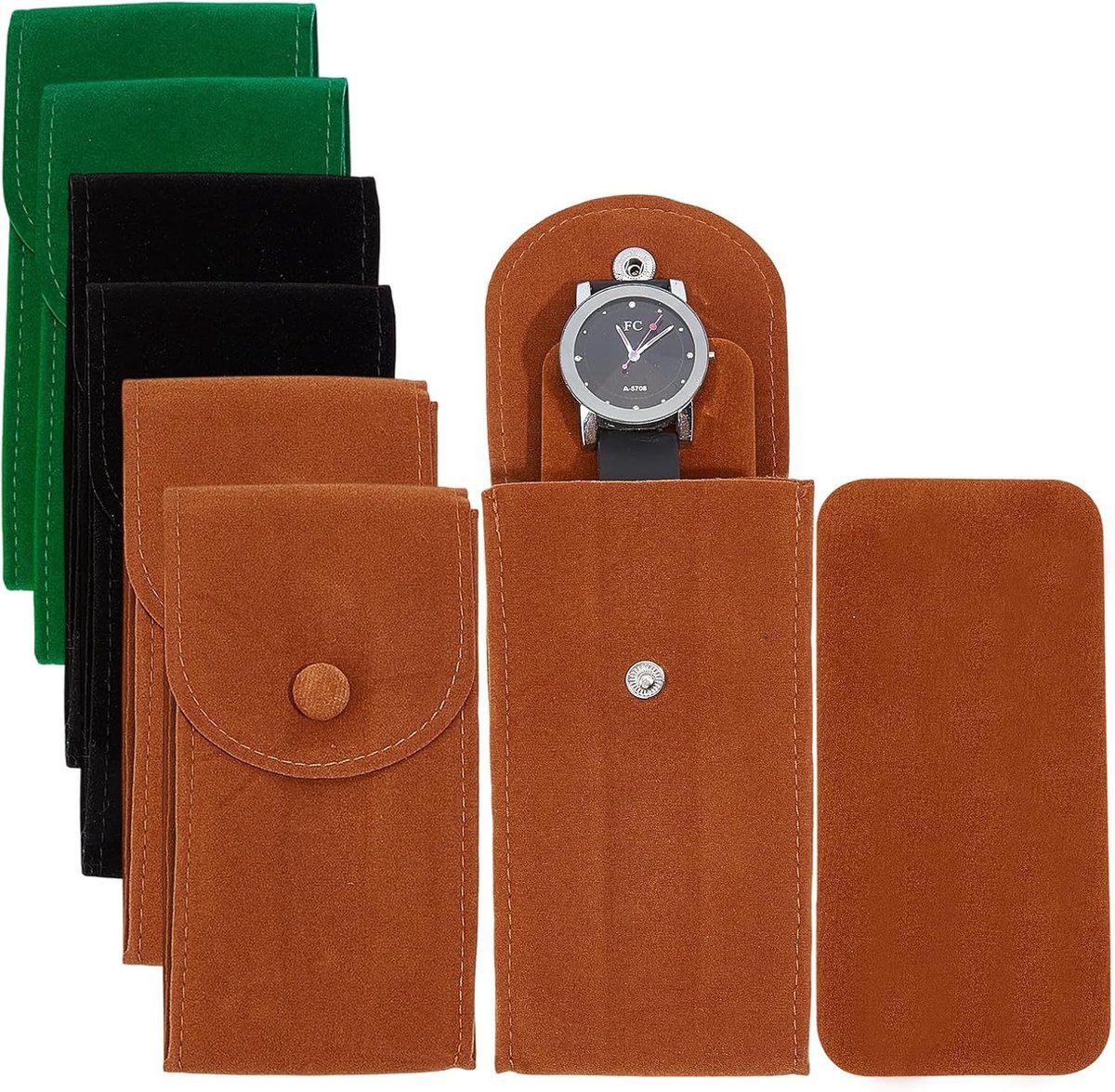 6 Stuks Fluwelen Horlogezakjes, Draagbare Horlogetas voor Reizen, Luxe Opbergtas voor Sieraden en Horloges