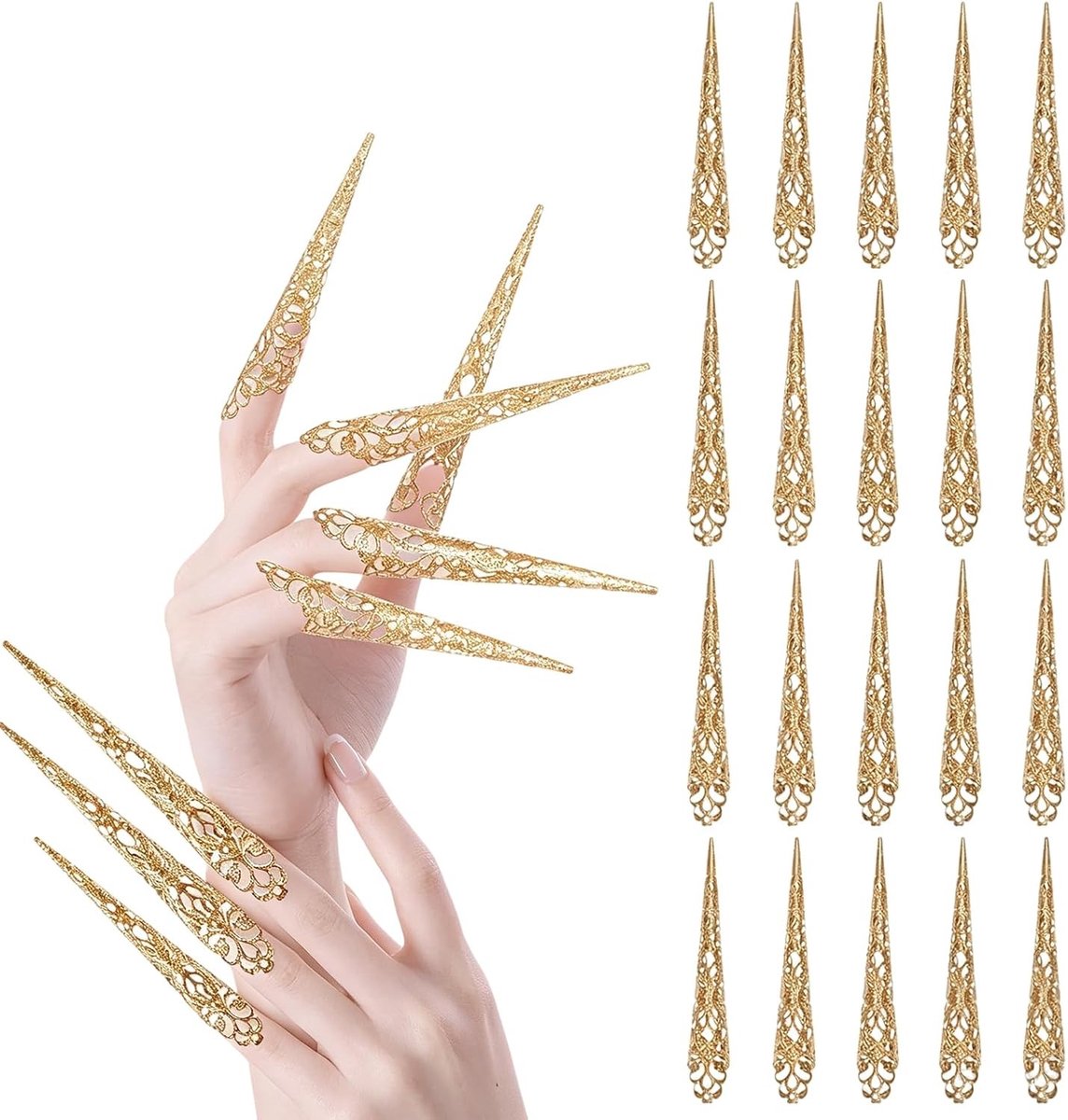 20 Stuks Vingernagel Klauwringen, 122mm Oude Koningin Kostuum Vingertop Klauw voor Vrouwen, Cosplay Accessoires voor Drama en Dansshows