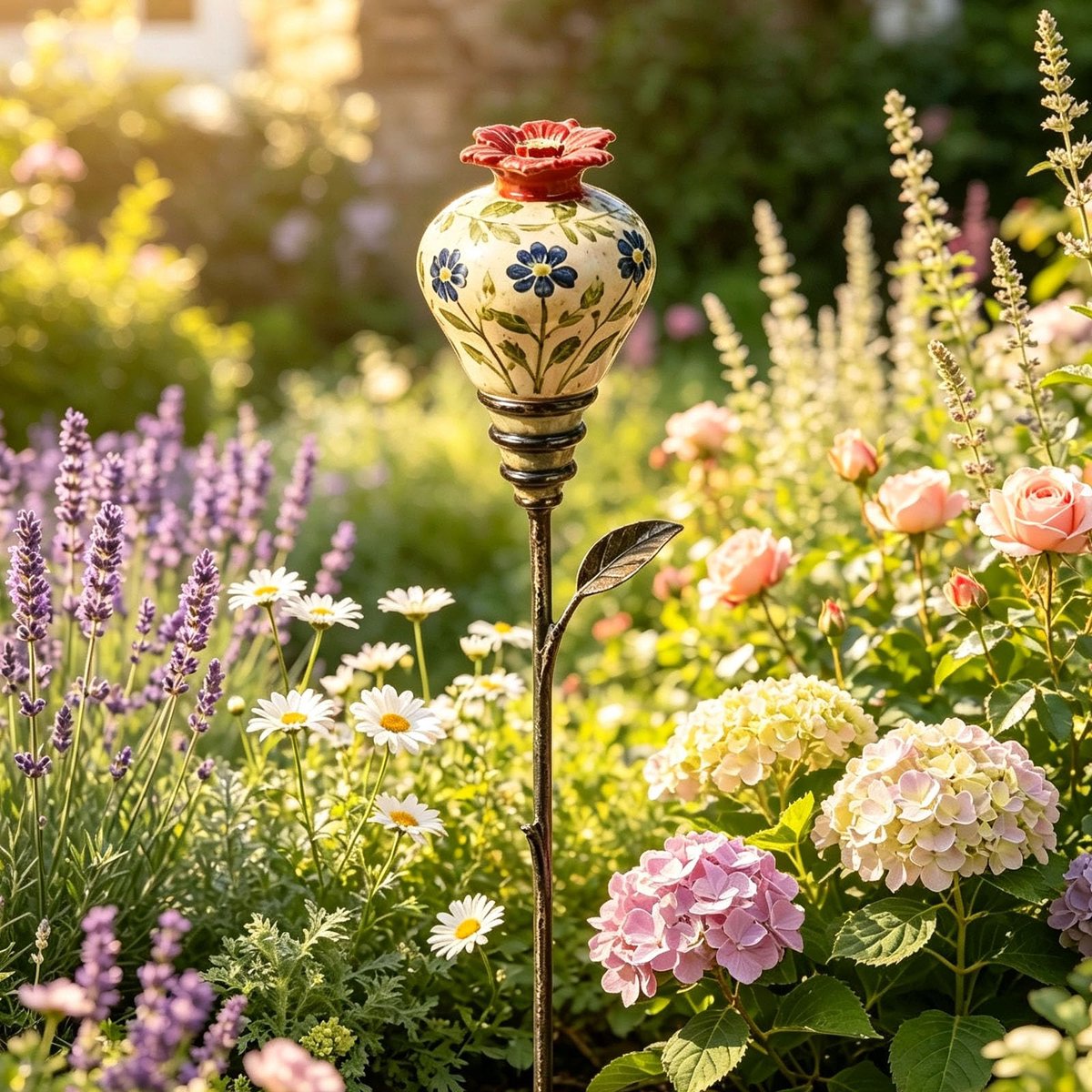 Casalora® Kolibrievoeder – Vintage Tuindecoratie met Tuinsteker – 61 cm – Harsen Bloemendecoratie – Metalen Tuinsteker – Vogelvoeder voor Buiten, Tuin en Gazon