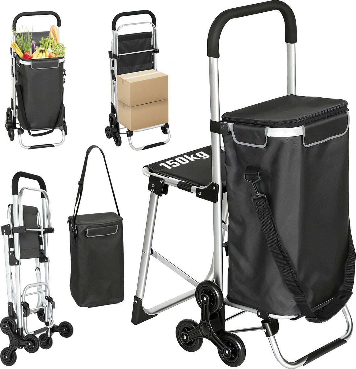 HOMCOM Shopping Cart-Oxford-Gewebe, Aluminium-59,5 x 46 x 97 cm-Dunkelgrau