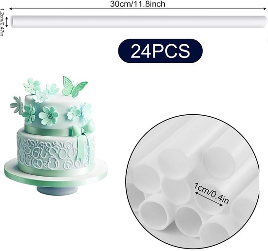Set van 24 cakepennen voor het bouwen van meerlaagse taarten, plastic steunstangen van 24 cm, ideaal voor taartconstructie en stapelondersteuning — afbeelding 5