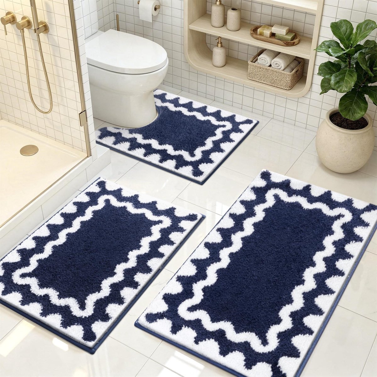 Homodeco Badmattensets 3-delig, absorberende zachte antislip badmattenset en toiletmat, machinewasbare bad- en - ShopVlot