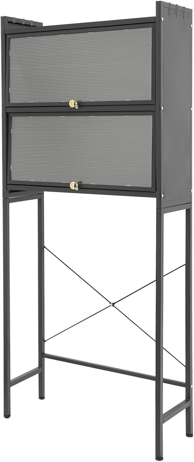 Opbergrek voor wasmachine 70 cm - zwart - met 2 kasten - multifunctionele opslag voor badkamer - m-winkel